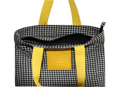 6oz Dogtooth Black Canvas Fabric Carrier Bags Reusable With Zipper Closure