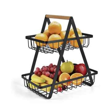 Cesto di frutta a 2 livelli in metallo per l'organizzazione del piano e accumulo di frutta