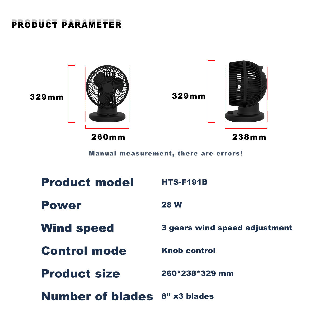 F191B circulator table fan specification