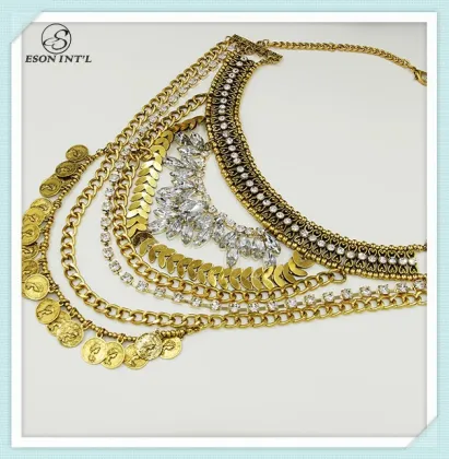 Wholesale Vintage Gold Coin Layered Necklace for Women 2015