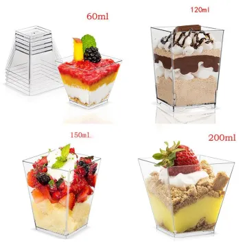Hot Sale Clear Plastic Dessert Cups with Lids - Disposable 60ml/120ml/150ml for Mousse and Cake Decorating