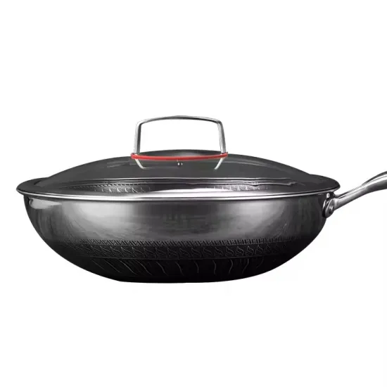 304 Stainless Steel Non-Stick Wok Skillets and Frying Pans with Honeycomb Design