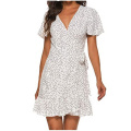 Women's Summer Wrap V Neck Print Ruffle Dress