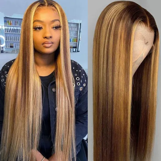 180 220  Brazilian Hair Highlight Human Hair Transparent T Part Lace Wigs,Brown Blonde Piano Color Human Hair Lace Front Wigs