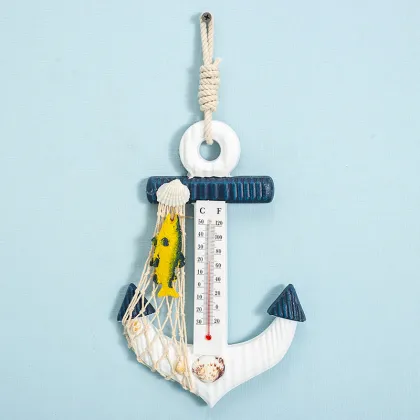 Mediterranean American Country Style Wooden Anchor Thermometer Hook Home Decorations