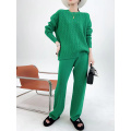 Wideleg Pants Sticked Sweatsuit 2 Piece Outfits