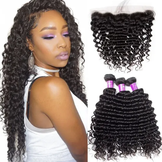 10A Unprocessed Raw Virgin Remy Human Hair Extension Braiding Hair Bboss Deep Wave Curly Human Hair Bundles with Closure