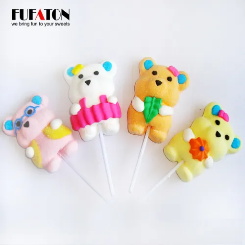 Handmade Teddy Bear Marshmallow Lollipops Candy, High Quality Handmade