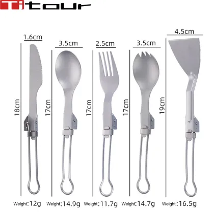 Pure Titanium Folding Spoon Fork Chopsticks Cutlery Set