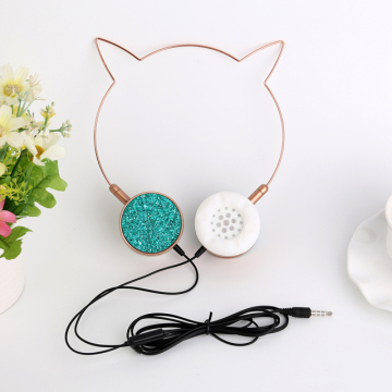 Colorful Adjustable Metal Cute Cat Ear Wired Glitter Headset with Low Latency