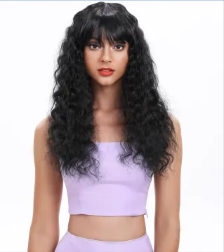 Dropshipping 22 inches long crimp curly hair water wave With Bang soft natural synthetic braiding hair wigs for black women