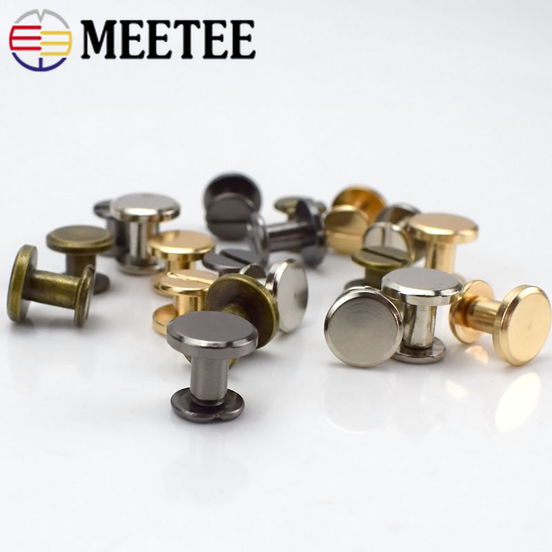 Meetee 20pcs 5-8mm Flat Head Screws Nail Rivet DIY Bag Book Notebook Metal Binding Belt Hardware Accessories Rivet Buckle BF007