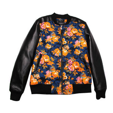 Fashionable Full Flower Print Varsity Jacket