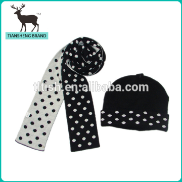 wholesale fashion jacquard knitted set scarf & hat , dottted knitted sets