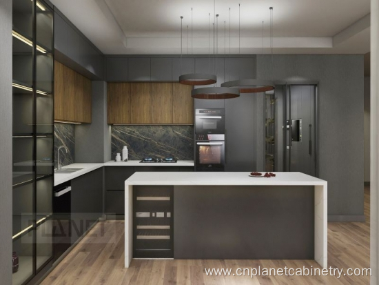 Black modern philippines island mdf kitchen cabinets