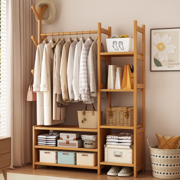 Бамбуковая вешалка с открытыми полками для хранения