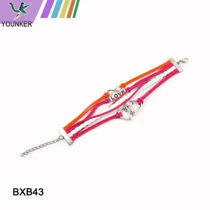 Love charm handmade leather bracelet, heart charm handmade leather bracelet,newest handmade fashion leather bracelet