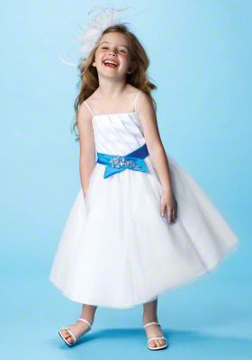 Ball Gown Spaghetti Straps Tea-length Satin Tulle Flower Girl Dress