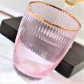 ribbed champagne glass set with gold rim