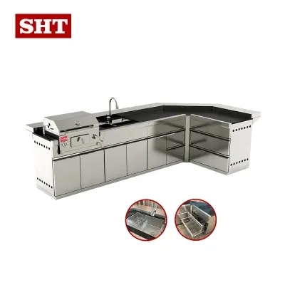 Outdoor Kebab BBQ Granite Counter Bar Cabinet Barbecue Grill Kitchen