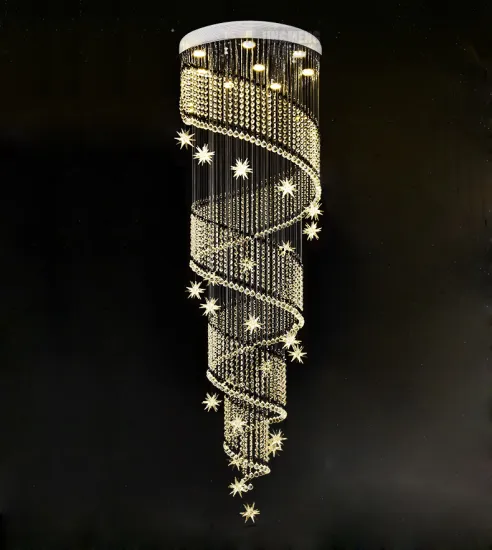 Luxury Spiral Staircase Crystal Chandelier Pendant Lights for SS Chrome Ceiling