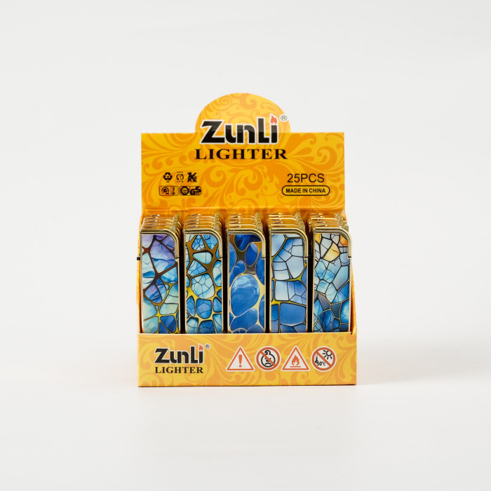 Isqueiro com padrão de pedra preciosa onda azul com acabamento dourado