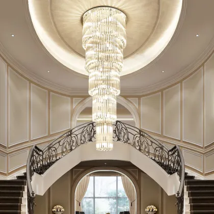 Golden Crystal Mansion with Revolving Staircase and French Empire Chandelier