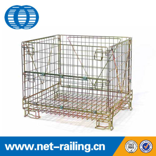 Zinc stacking collapsible wire mesh pallet container with wheels