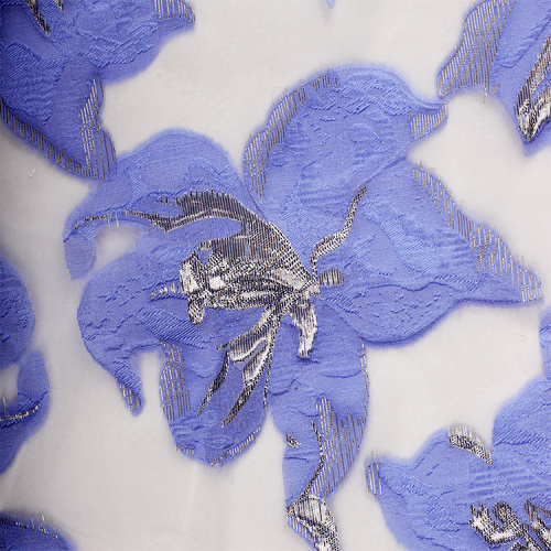 Blauw paarse bloemen mesh jacquard