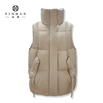 Adjustable Drawstring Soft Nylon Down Vest with Horizontal Quilted Design