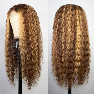 Natrual Black Blonde Highlights Wig Mix Color human hair wigs  HD Transparent Lace Front pre plucked deep wave wig