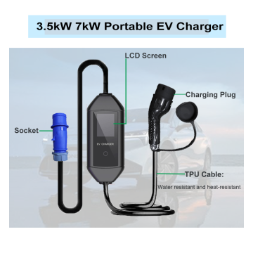 3.5kW 7kW AC Portable EV Charger LCD Screen