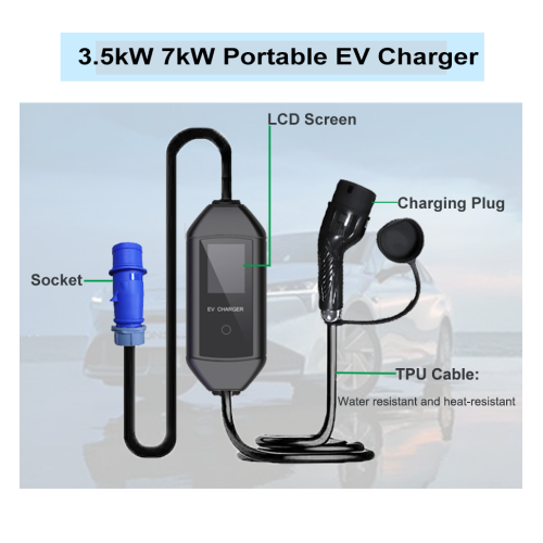 3.5KW एसी पोर्टेबल टाइप ईवी चार्जर एलसीडी स्क्रीन