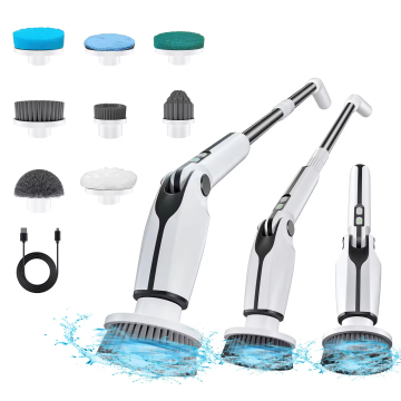 Cordless Electric Spin Scrubber with Long Handle and Replaceable Heads