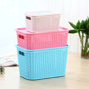 High quality Plastic Rattan square laundry basket household storage basket with cover
