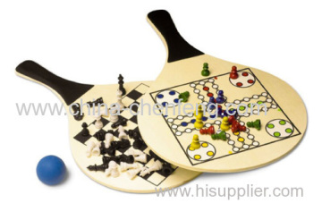 Jeu de plage en bois serti de 2 jeu en pochette argent