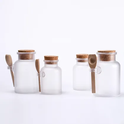 Frosted Bath Salt Bottle With Cork And Spoon