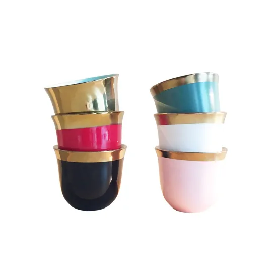 Arabian Luxury Cawa Coffee Cup Set: 6-Pieces Porcelain Matt Color Gold Fine Bone China