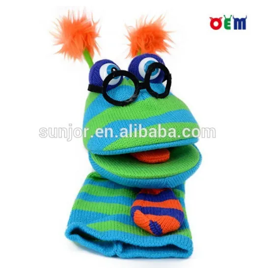 OEM Knitted Hand Puppet for kids stripy puppets with sound