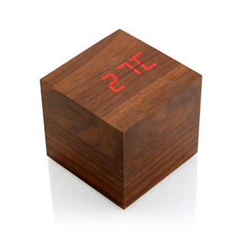 Wooden LED Cube Digital Alarm Clock with Thermometer