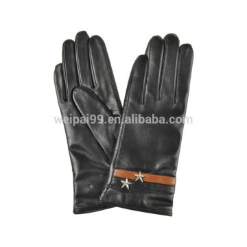 Simple small five-pointed star metal decoration sheepskin leather glove