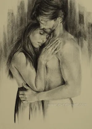 Oil on Canvas Couple Nude Paintings Wall Art Home Decor (EBF-131)