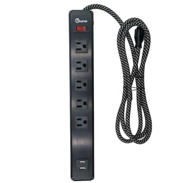 13a Plug Socket US 5 Outlets Metal Power Strip With USB Ports
