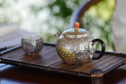 Hand Carved Longevity Pattern Silver Tea Scoop