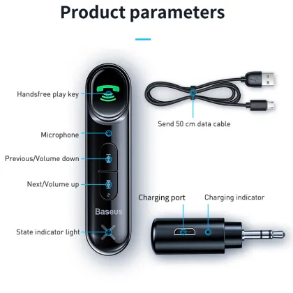 Baseus Car Aux Bluetooth Adapter 3.5mm Jack Audio Bluetooth 5.0 Car Kit Wireless Handsfree Receiver For Phone Transmitter Music