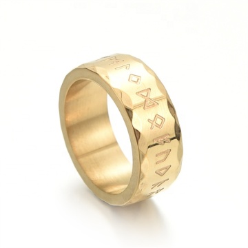 Yiwu Aceon Stainless Steel Tribal Sign Band Pita Tebal Pria Cincin Ukir Emas