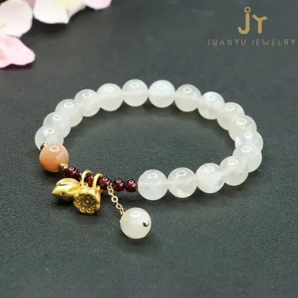 Lotus Shape Healing Crystal Bead Bracelets: Garnet, Crystal, and Moonstone Jewelry