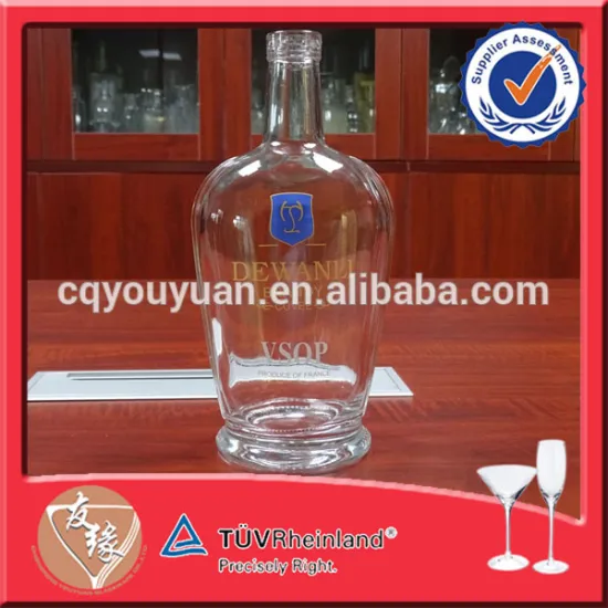 High Quality Brandy Round Flat Custom Clear 700ML Wine Standard Bottle