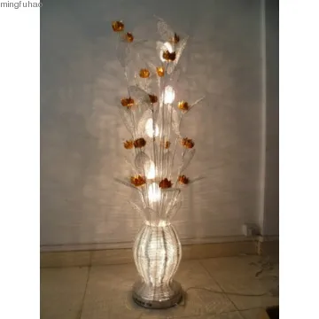 Aluminium sliver base golden flower table lamp