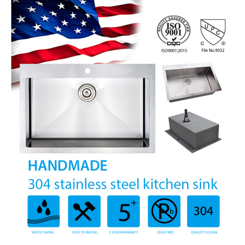 SUS 304 Handmade 32 Inch Topmount Farmhouse Sink